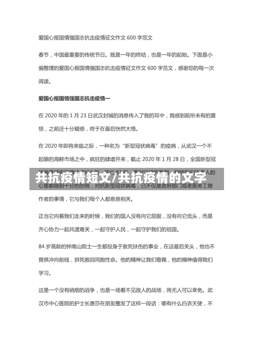 共抗疫情短文/共抗疫情的文字